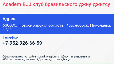 Academ BJJ клуб бразильского джиу джитсу - визитка
