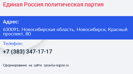 Единая Россия политическая партия - визитка