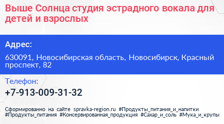 Выше Солнца студия эстрадного вокала для детей и взрослых - визитка