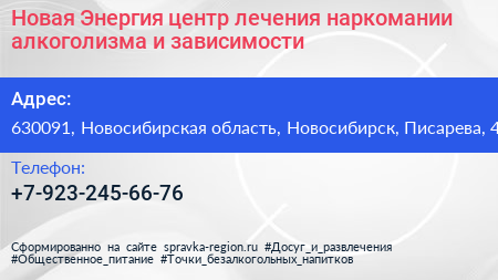 Новая Энергия центр лечения наркомании алкоголизма и зависимости - визитка