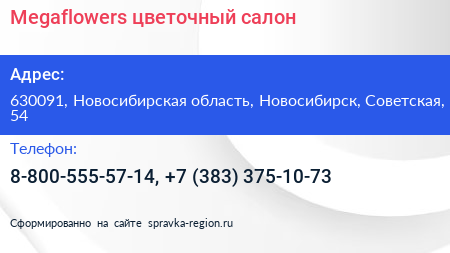 Megaflowers цветочный салон - визитка