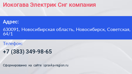 Иокогава Электрик Снг компания - визитка
