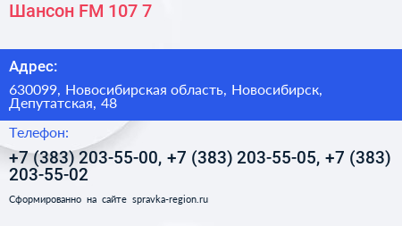 Шансон FM 107 7 - визитка