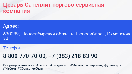 Цезарь Сателлит торгово сервисная компания - визитка