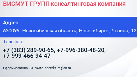 ВИСМУТ ГРУПП консалтинговая компания - визитка