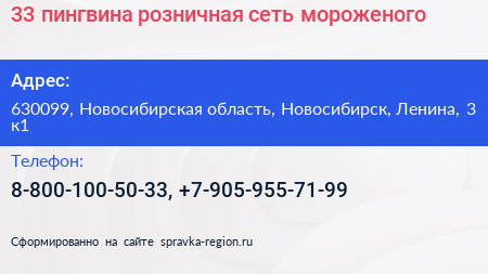 33 пингвина розничная сеть мороженого - визитка