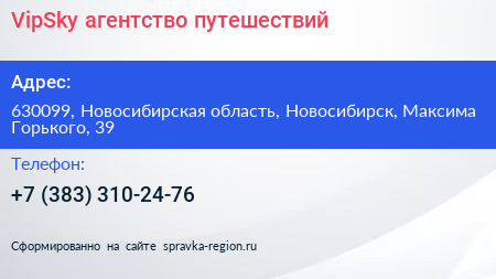 VipSky агентство путешествий - визитка