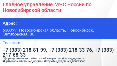 Главное управление МЧС России по Новосибирской области - визитка