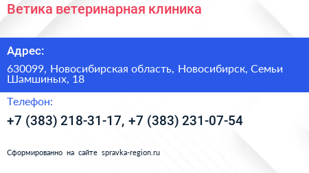 Ветика ветеринарная клиника - визитка