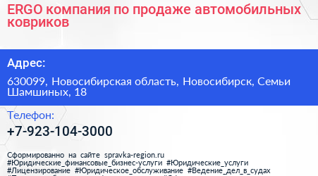 ERGO компания по продаже автомобильных ковриков - визитка