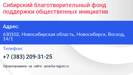 Сибирский благотворительный фонд поддержки общественных инициатив - визитка