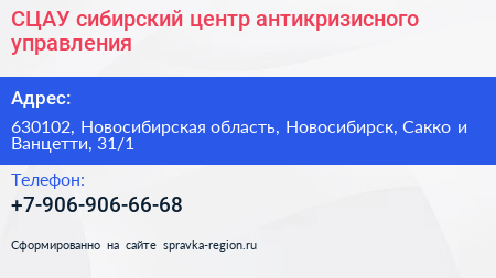 СЦАУ сибирский центр антикризисного управления - визитка