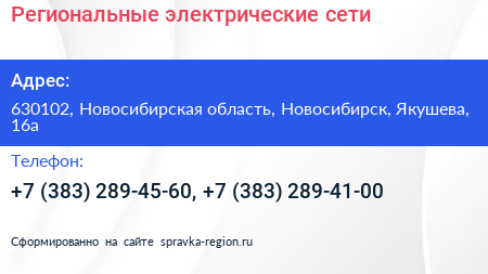 Региональные электрические сети - визитка