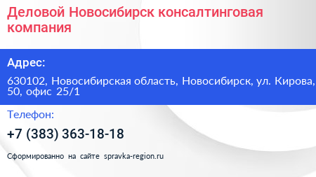 Деловой Новосибирск консалтинговая компания - визитка