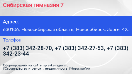 Сибирская гимназия 7 - визитка