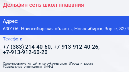 Дельфин сеть школ плавания - визитка