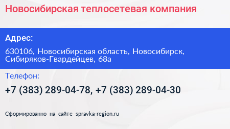 Новосибирская теплосетевая компания - визитка