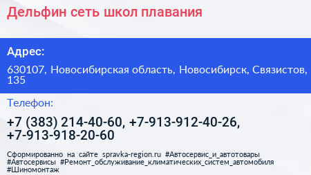 Дельфин сеть школ плавания - визитка