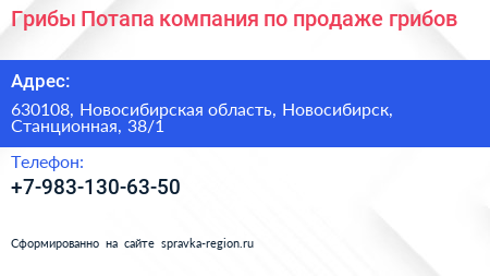 Грибы Потапа компания по продаже грибов - визитка