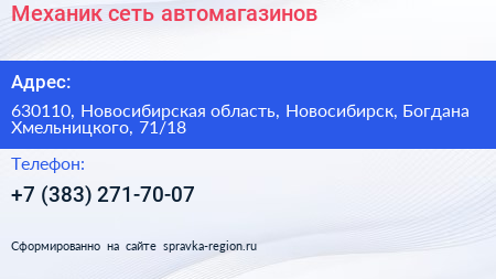 Механик сеть автомагазинов - визитка