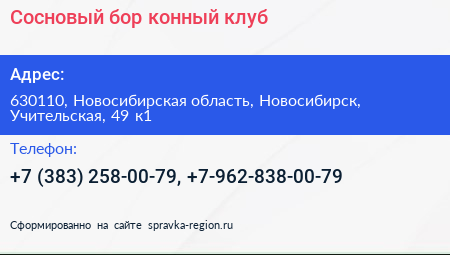 Сосновый бор конный клуб - визитка