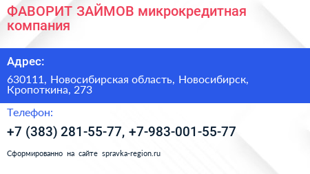 ФАВОРИТ ЗАЙМОВ микрокредитная компания - визитка