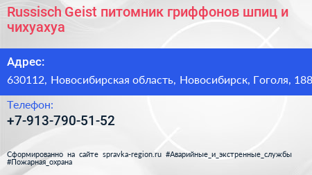Russisch Geist питомник гриффонов шпиц и чихуахуа - визитка