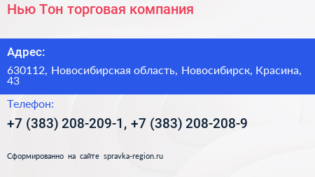 Нью Тон торговая компания - визитка