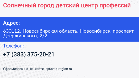 Солнечный город детский центр профессий - визитка