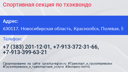 Спортивная секция по тхэквондо - визитка