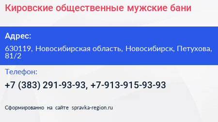 Кировские общественные мужские бани - визитка