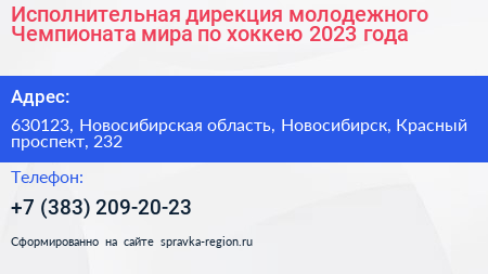 Исполнительная дирекция молодежного Чемпионата мира по хоккею 2023 года - визитка