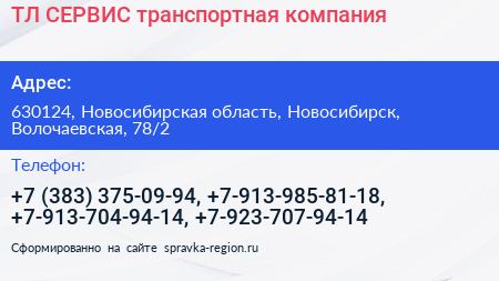 ТЛ СЕРВИС транспортная компания - визитка