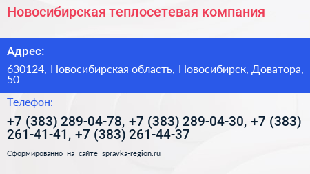 Новосибирская теплосетевая компания - визитка