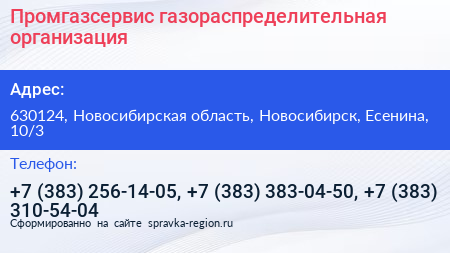 Промгазсервис газораспределительная организация - визитка