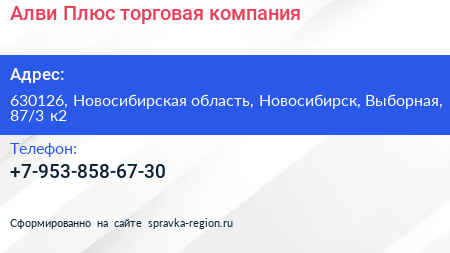 Алви Плюс торговая компания - визитка