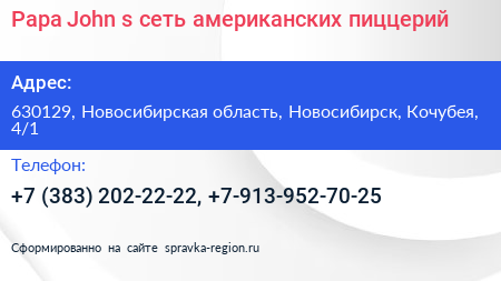 Papa John s сеть американских пиццерий - визитка
