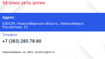 54 плюс сеть аптек - визитка