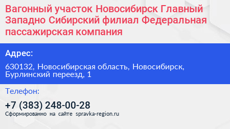 Вагонный участок Новосибирск Главный Западно Сибирский филиал Федеральная пассажирская компания - визитка