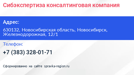 Сибэкспертиза консалтинговая компания - визитка