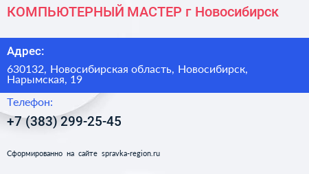КОМПЬЮТЕРНЫЙ МАСТЕР г Новосибирск - визитка