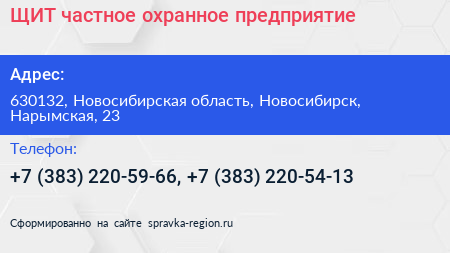 ЩИТ частное охранное предприятие - визитка