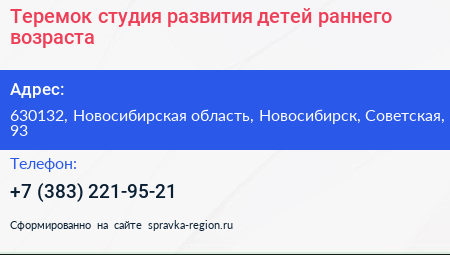 Теремок студия развития детей раннего возраста - визитка