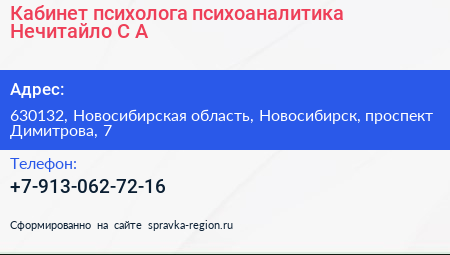 Кабинет психолога психоаналитика Нечитайло С А  - визитка