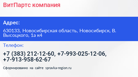 ВитПартс компания - визитка