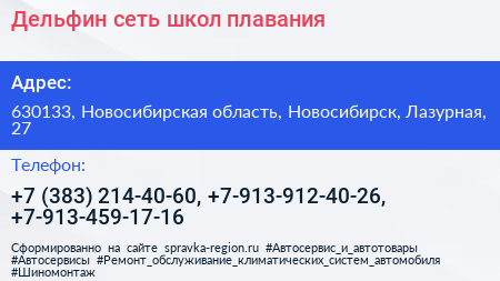 Дельфин сеть школ плавания - визитка