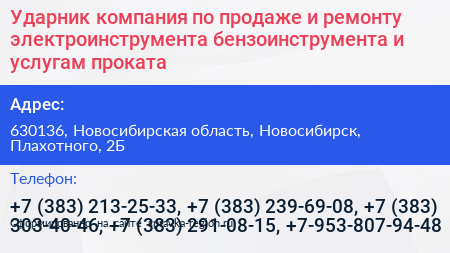 Ударник компания по продаже и ремонту электроинструмента бензоинструмента и услугам проката - визитка