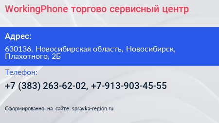 WorkingPhone торгово сервисный центр - визитка