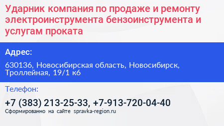 Ударник компания по продаже и ремонту электроинструмента бензоинструмента и услугам проката - визитка
