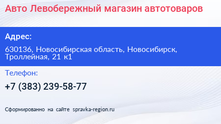 Авто Левобережный магазин автотоваров - визитка